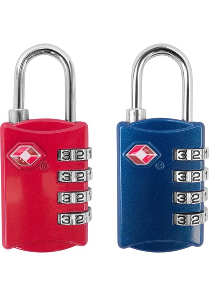 Tsa Bagaj Kilitleri (2 Paket) - 4 Haneli Kombinasyon Çelik Asma Kilitler - Valizler ve Bagajlar Için Onaylı Seyahat Kilidi - Kırmızı ve Mavi (Yurt Dışından)