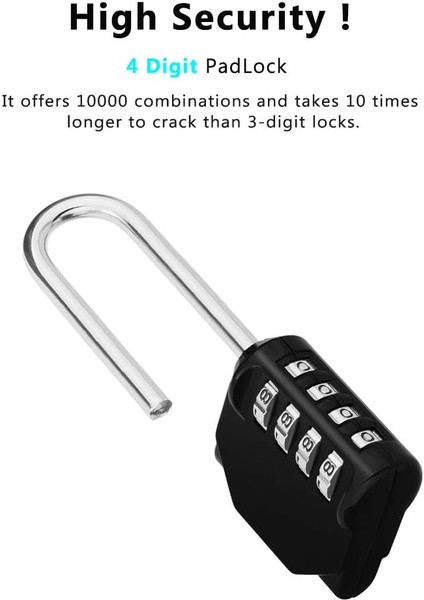 Şifreli Asma Kilit, 2,2 Inç Uzun Kelepçe Kilidi, Okul, Spor Salonu, Dış Mekan Kulübesi Dolabı, Çile Dolabı, Kapı (Şerit) Için 4 Haneli Yeniden Ayarlanabilir Şifreli Kilit (Yurt Dışından)