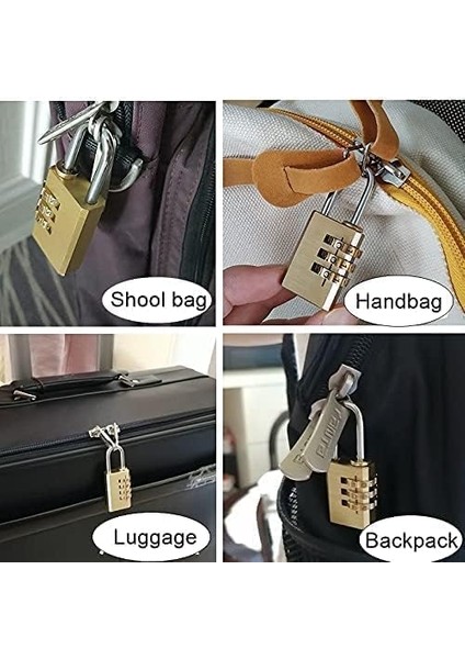 Haneli Şifreli Asma Kilit Prinç Asma Kilit Ağır Hizmet Tipi Şifreli Kilit Iç ve Dış Mekan Için Büyük 3 Mermi Küçük Güvenlik Bagajı 4 Adet (Yurt Dışından)