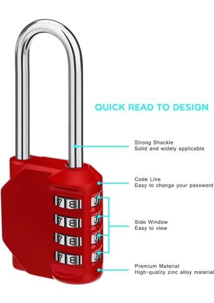 Asma Kilit 2 Paket, 2,2 Inç Uzun Kelepçe Şifreli Kilit, Okul Spor Salonu Dolabı Için 4 Haneli Açık Su Geçirmez Asma Kilit, Çit, Kapı, Alet Kutusu (Siyah ve Kırmızı) (Yurt Dışından)