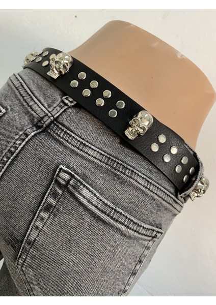4.cm Gümüş Renk Rivet&kuru Kafalı Punk Metalci Kemer modelleri