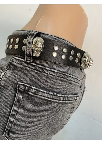 4.cm Gümüş Renk Rivet&kuru Kafalı Punk Metalci Kemer fırsatları