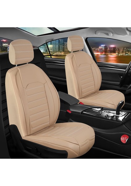 fiat Stilo Uyumlu Lüks Deri Oto Koltuk Kılıfı Ön Arka Takım Set Giydirme Model Bej