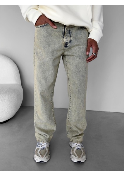 Overdyed Straight Fit Jean Sarı