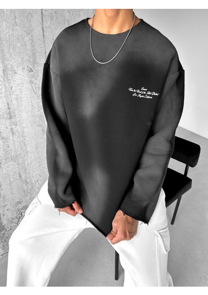 Oversize Smoke Baskılı Sweatshirt Siyah