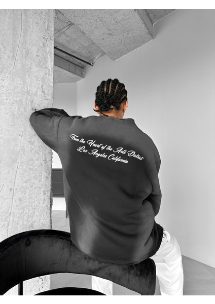 Oversize Smoke Baskılı Sweatshirt Siyah