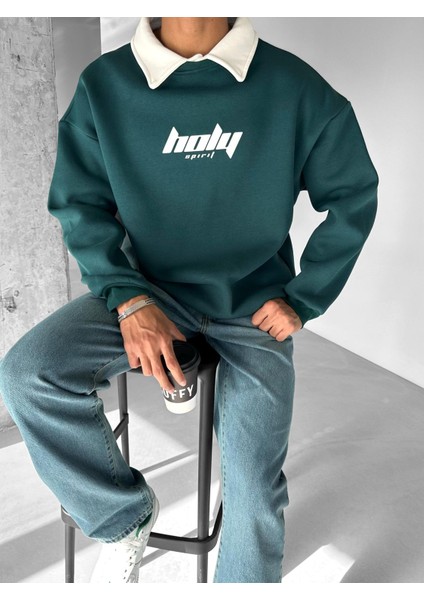 Oversize Polo Yaka Sweatshirt Yeşil