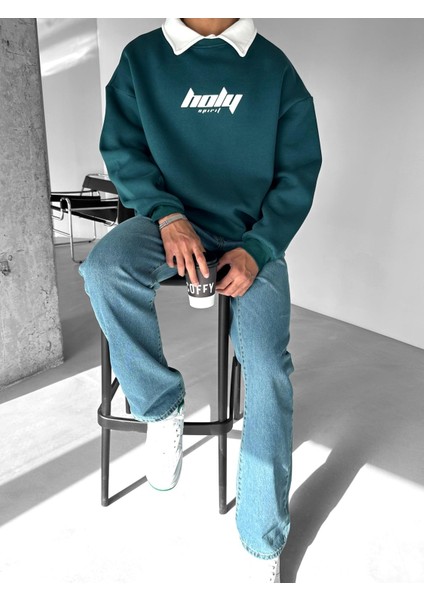 Oversize Polo Yaka Sweatshirt Yeşil