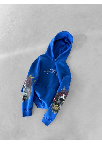 Oversize Feeling Skull Baskılı Sweatshirt Mavi