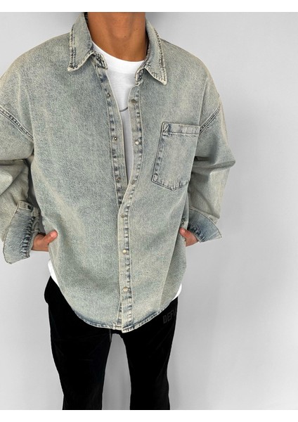 Oversize Cepli Denim Gömlek Buz Mavi fiyatları