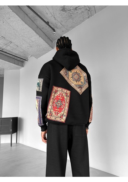 Oversize Kilim Yamalı Hoodie Siyah fiyatları