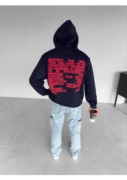 Oversize Life Baskılı Hoodie Siyah