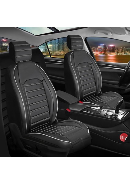 opel Corsa C Uyumlu Lüks Deri Oto Koltuk Kılıfı Ön Arka Takım Set Giydirme Model Siyah Beyaz Şhnlr