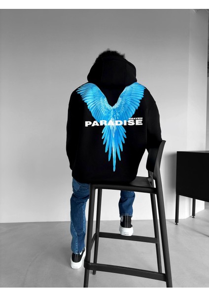 Oversize Paradise Baskılı Hoodie Siyah