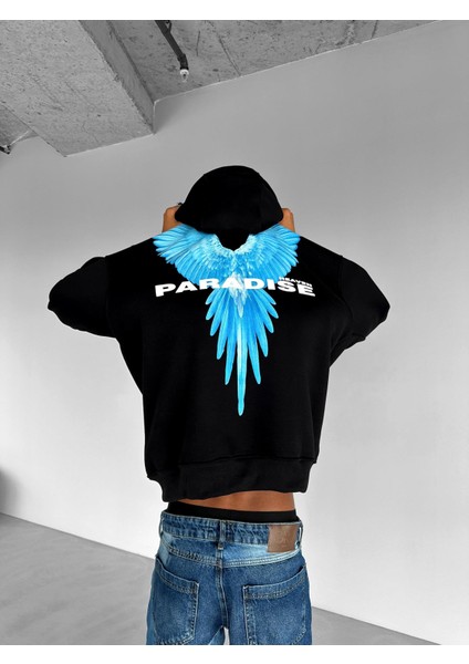 Oversize Paradise Baskılı Hoodie Siyah