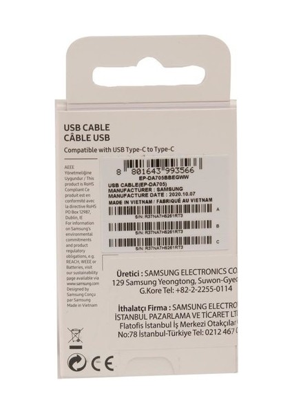 Samsung EP-DA705 Type-C To Type-C 25W Data ve Şarj Kablo Beyaz fırsatları
