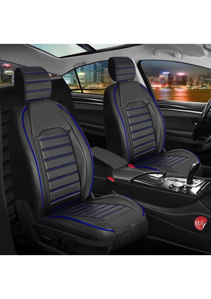 suzuki Swift Uyumlu Lüks Deri Oto Koltuk Kılıfı Ön Arka Takım Set Giydirme Model Siyah Mavi Şhnlr