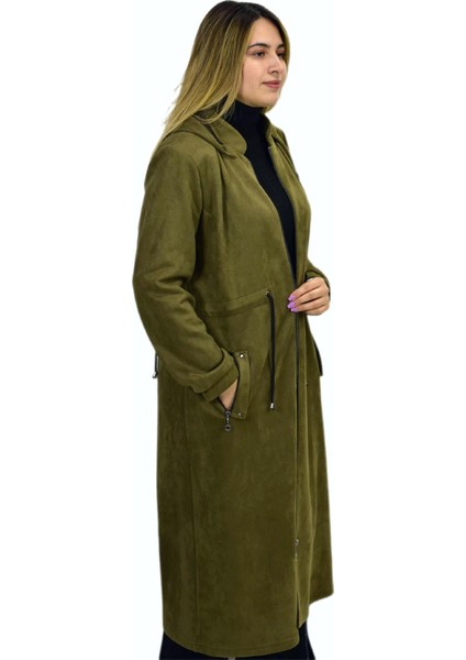 Kadın Kışlık Cepli Fermuarlı Kapüşonlu Süet Kap Tunik BGL-ST03306 modelleri