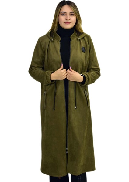 Kadın Kışlık Cepli Fermuarlı Kapüşonlu Süet Kap Tunik BGL-ST03306 fırsatları