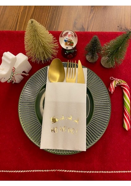 Gold Beyaz Cepli Aır Touch Yılbaşı Ho Ho Ho Yazılı Peçete 12 Adet 40 x 40 cm