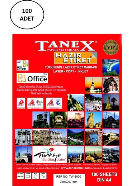 TW-2000 210 x 297 mm Lazer Etiket 100 Adet