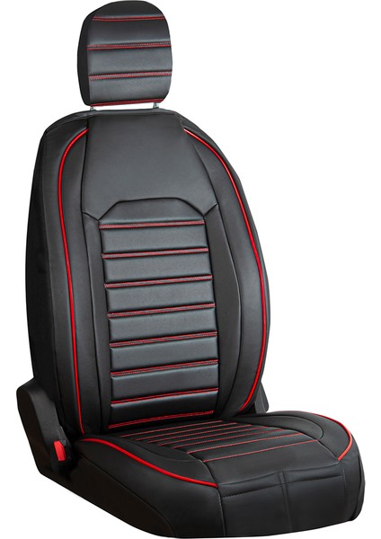 seat Cordoba Uyumlu Deri Oto Koltuk Kılıfı Ön-Arka 5li Set Original Seri Siyah-Kırmızı