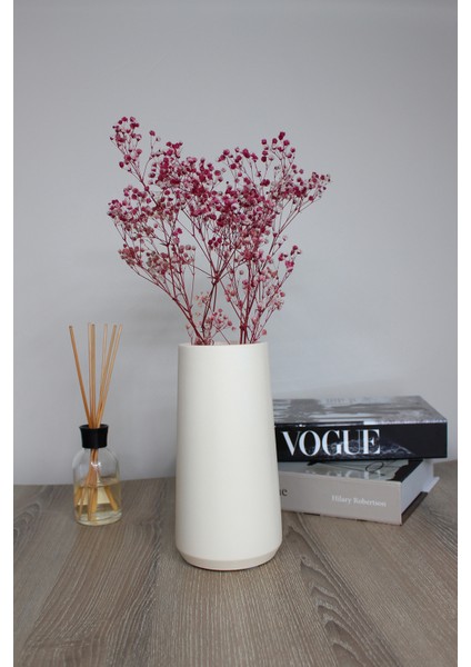 Dekoratif Silindir Uzun Beton Vazo / 20CM - Krem