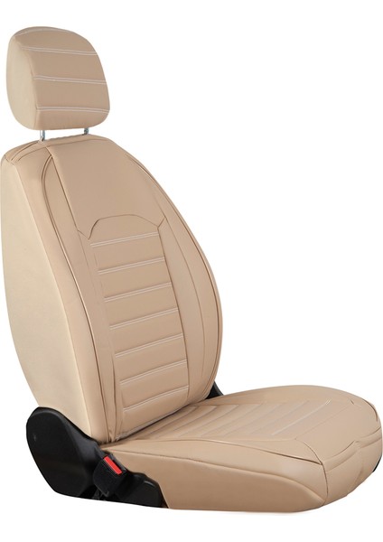 skoda Fabia Uyumlu Deri Oto Koltuk Kılıfı Ön-Arka 5li Set Original Seri Bej
