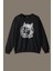 Siyah Unisex Kedi Kozmonot Meow Astronot Cat Nasa Uzay Baskılı Sweatshirt 1