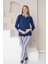 Kadın Pijama Takımı Lacivert Çizgili Lilralı Önden Düğmeli 1