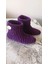 El Örgüsü Kadife Ip Mor Düğme Detaylı Ev Botu Panduf 1