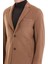 Camel Slim Fit Düz Mono Yaka Yünlü Kaşe Palto 5