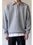 Oversize Polo Yaka Yarım Fermuarlı Sweatshirt Gri 4