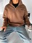 Yarım Fermuarlı Baskılı Sweatshirt Kahverengi 1