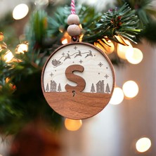 Hippodeco Iskandinav Tarzı Ş Harfi Yılbaşı Ağaç Süsü, Kişiselleştirilmiş Minimalist Noel Baba Desenli Çam Ağacı Süsü
