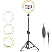 Coverzone 14 Inch Youtuber LED Işıklı Halka Telefon Tutuculu 14 Inch 26 cm Selfie/yayıncı/makyaj Işığı 210 cm Tripod F08