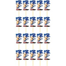 Atölye7 Tasarım Sonic 20 Adet Özel Kesim Hazır Pasta Kürdanı Üstü Süsü Hd Tek Taraf Kalın