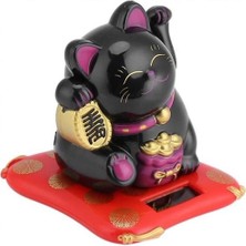 Htun Delaman Maneki Neko Güneş Enerjili Şanslı Kedi Sallayarak Kol, Fortune Cat (Siyah) (Yurt Dışından)