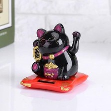 Htun Delaman Maneki Neko Güneş Enerjili Şanslı Kedi Sallayarak Kol, Fortune Cat (Siyah) (Yurt Dışından)