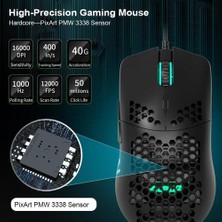 Htun Yeni Hafif Kablolu Mouse Gaming Mice Fareler Oynamak 6 Dpı Ayarlanabilir 7key ile 16.000 Dpı Opticalmice (Siyah) (Yurt Dışından)