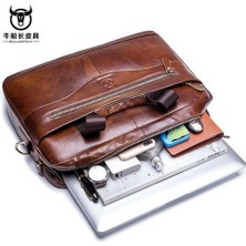 Htun Bullcaptain% 100 Deri Erkekler Business Vintage Dizüstü Çantası Evrak Çantası Çanta Seyahat Omuz Çantası Messenger Çantası (Kahverengi) (Yurt Dışından)
