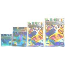 Htun (8X13 cm A) 100 Adet 4 Boyutları Düz Kozmetik Çantası Bir Yan Temizle Holografik Mini Alüminyum Folyo Zip Kilit Çanta Kalın (Yurt Dışından)
