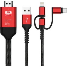 Htun 3 Arada 1 Mhl USB Tip C Ila HDMI Kablosu 1080P Hd Tv Adaptörü Android & Amp;ios (Kırmızı) (Yurt Dışından)