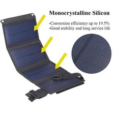Htun 20 W USB Katlanabilir Güneş Paneli Esnek Küçük Su Geçirmez 5 V Katlanır Güneş Panelleri Akıllı Telefon Şarj Cihazı (Siyah) (Yurt Dışından)