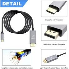 Htun Gri USB C Için Displayport 1.4 8k Kablosu USB C Pd 8 K @ 60HZ 4K @ 144HZ Thunderbolt 3 - MacBook Pro 2019 2020 Dell Xps Için Displayport | (Yurt Dışından)