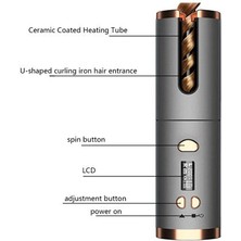 Htun Kablosuz Otomatik Saç Bigudi Şarj Edilebilir Dönen Curling Demir LED Ekran Sıcaklık Ayarlanabilir Saç Silindirleri Şekillendirici Araçları (Altın) (Yurt Dışından)