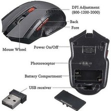 Htun USB Alıcılı 2.4 Ghz Kablosuz Fare Gamer 2000 Dpi Bilgisayar Pc Dizüstü Bilgisayar Faresi, Siyah (Yurt Dışından)