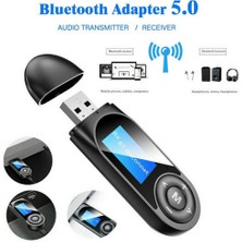 Htun 2 In1 Bluetooth 5.0 Ses Verici Alıcı LCD USB Adaptörü Tv Pc Araba Aux Için (Yurt Dışından)