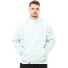 Defy's Shark Erkek Tüylenme Yapmayan Geniş Kalıp İçi Polarlı 3 İplik Mavi Melanj Kapüşonlu Basic Sweatshirt