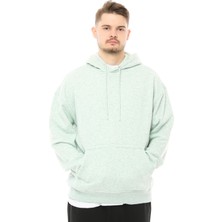 Defy's Shark Erkek Tüylenme Yapmayan Geniş Kalıp İçi Polarlı 3 İplik Yeşil Melanj Kapüşonlu Basic Sweatshirt